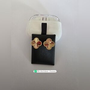 18K Real Gold Clover Stud 15mm